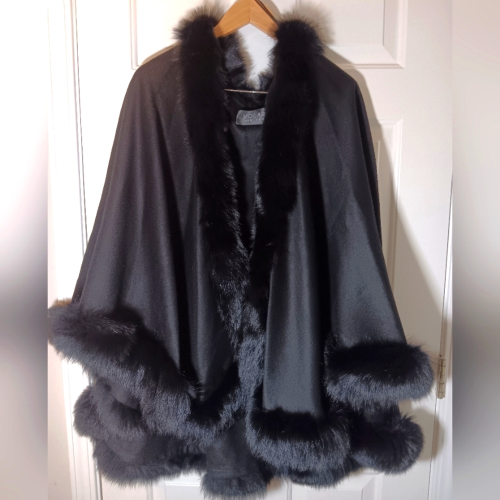 NEW! Volare Fur Trimmed Cashmere Cape